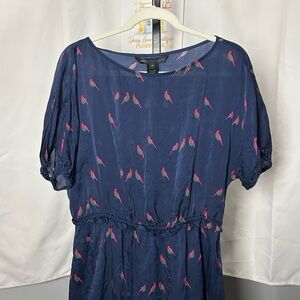 Marc by Marc Jacobs Navy Midi Dress with Pink & Green Bird Print